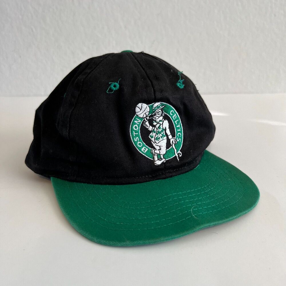 BOSTON CELTICS Vintage 90s Kids Green Black Snapback Basketball NBA Cap Hat